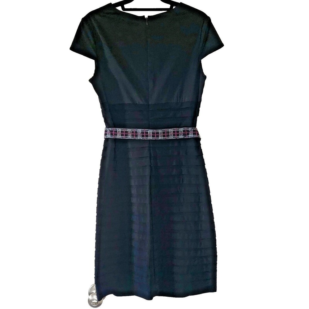 Adrianna Papell Black Belted Beaded Dress 12P Square Neck Eveningwear - Picture 5 of 15